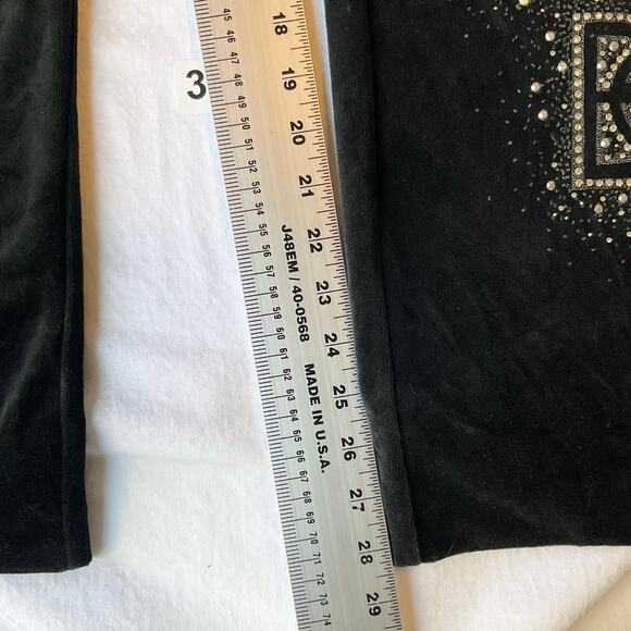 BCBGMAXAZRIA Women Velvet Pants size L Black Slightly Flared Rhinestones Trendy - Picture 3 of 13